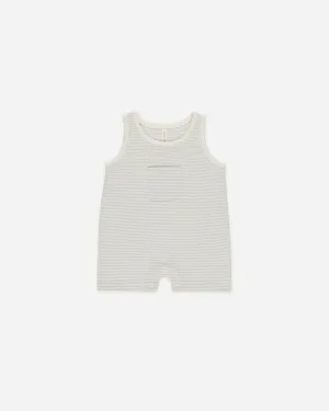 -Sleeveless One-Piece || Sky Micro Stripe-