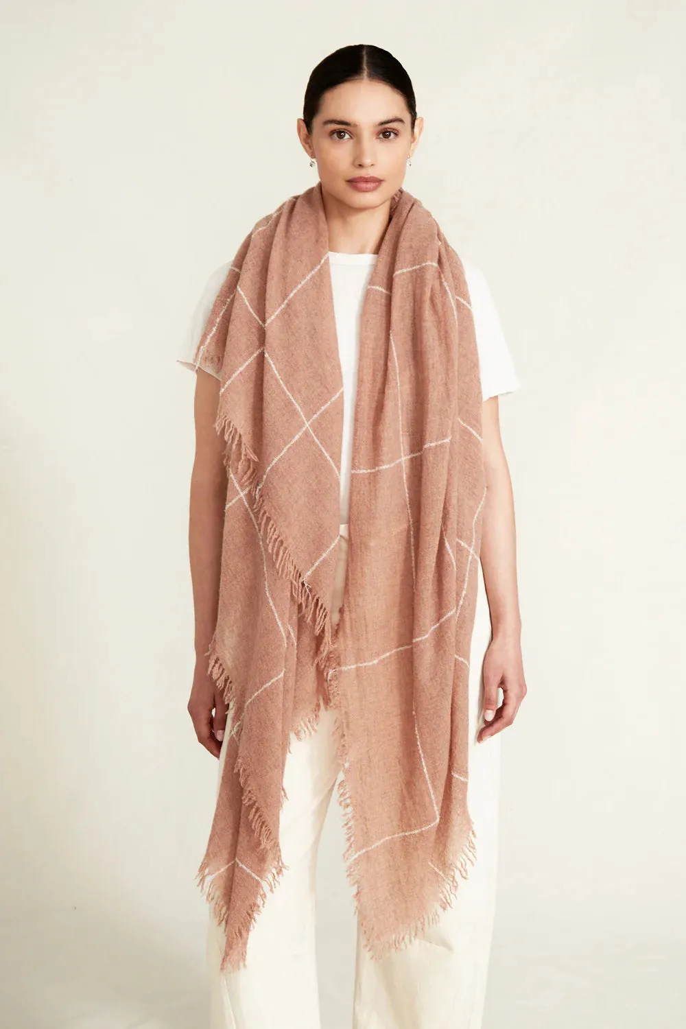 100% CASHMERE SCARF - EGRET WINDOWPANE