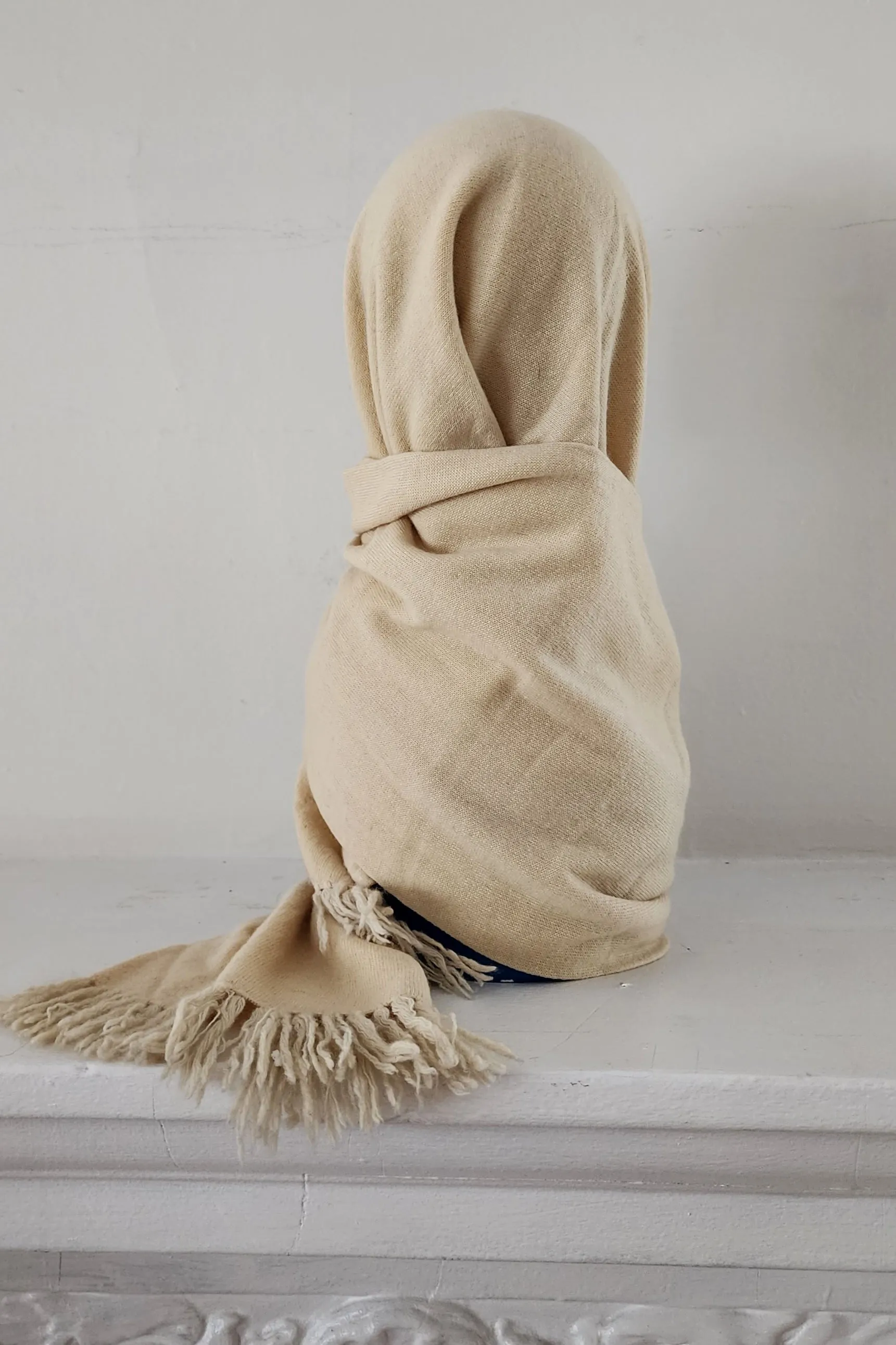 1970s Halston Scarf in Cream Cashmere Wool, Fringed