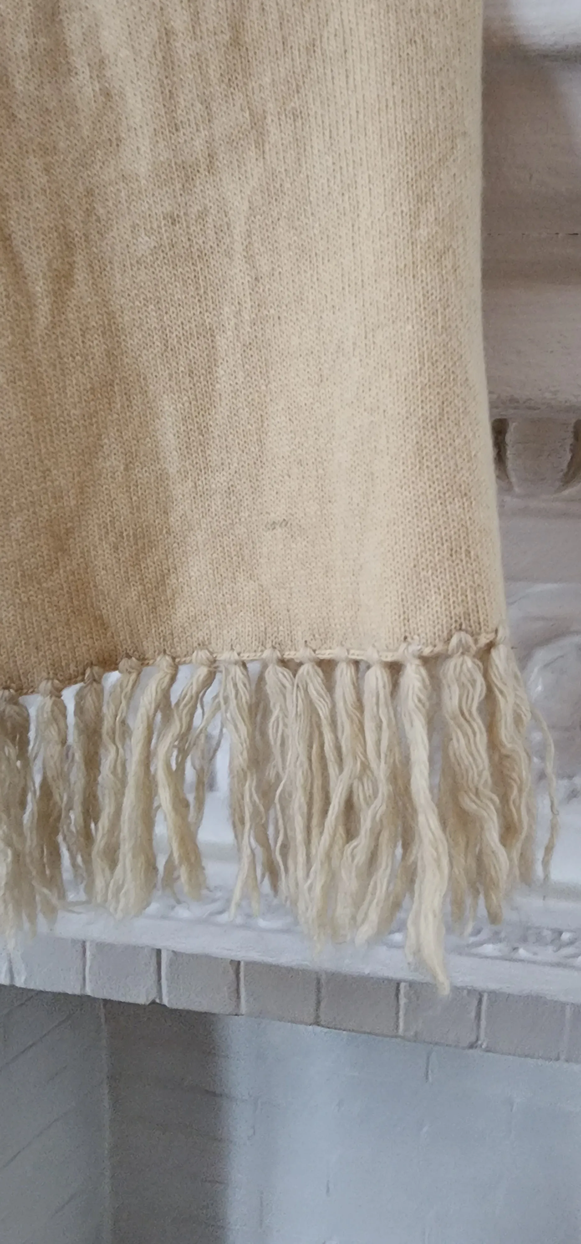 1970s Halston Scarf in Cream Cashmere Wool, Fringed