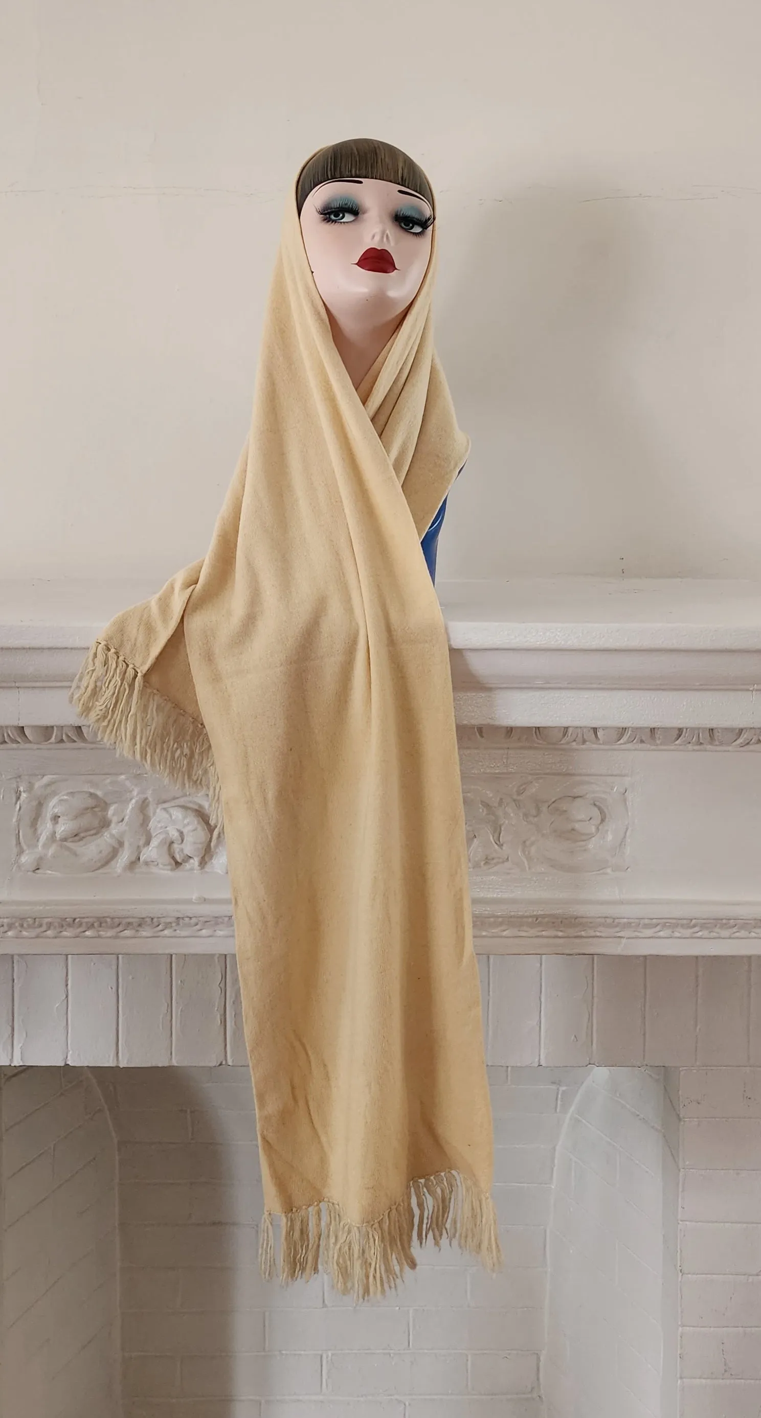 1970s Halston Scarf in Cream Cashmere Wool, Fringed