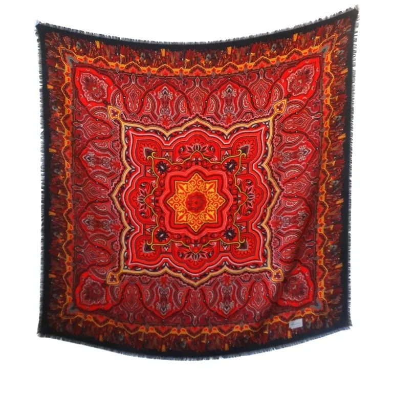 1980s Gucci Red Paisley Printed Fringe Shawl