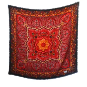 1980s Gucci Red Paisley Printed Fringe Shawl