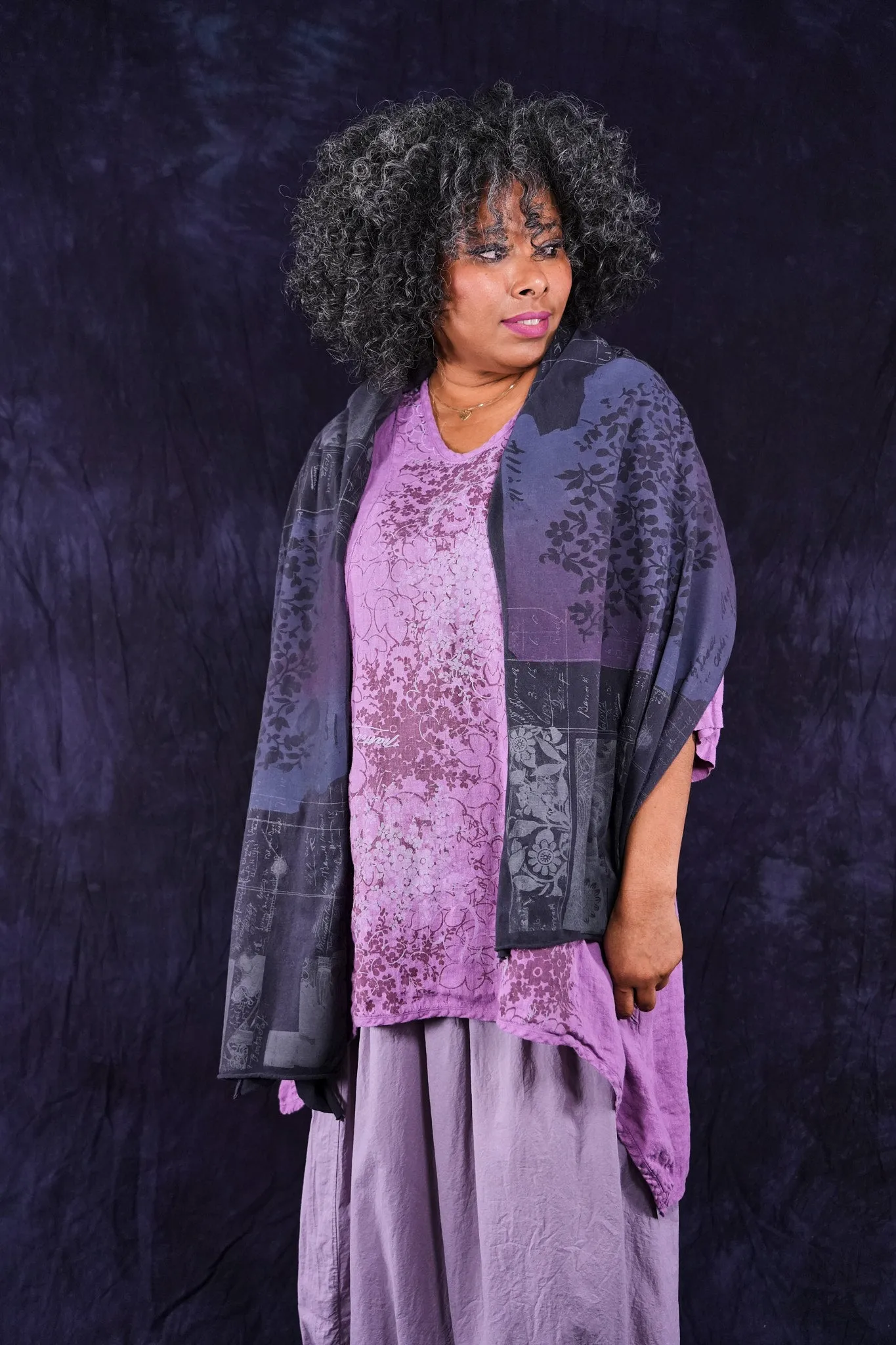 8161 Hand Printed Organic Scarf Black Sand-P