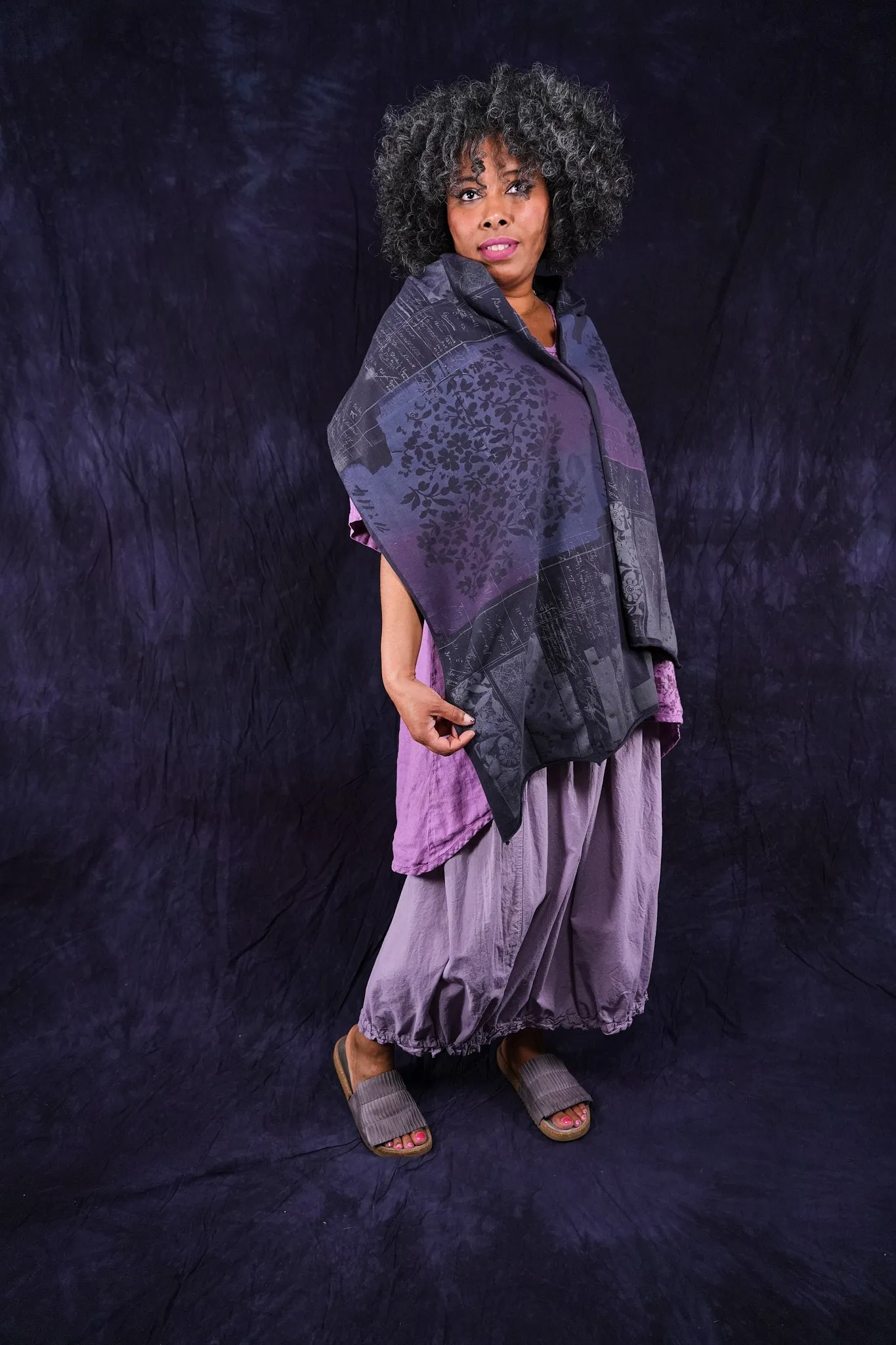 8161 Hand Printed Organic Scarf Black Sand-P