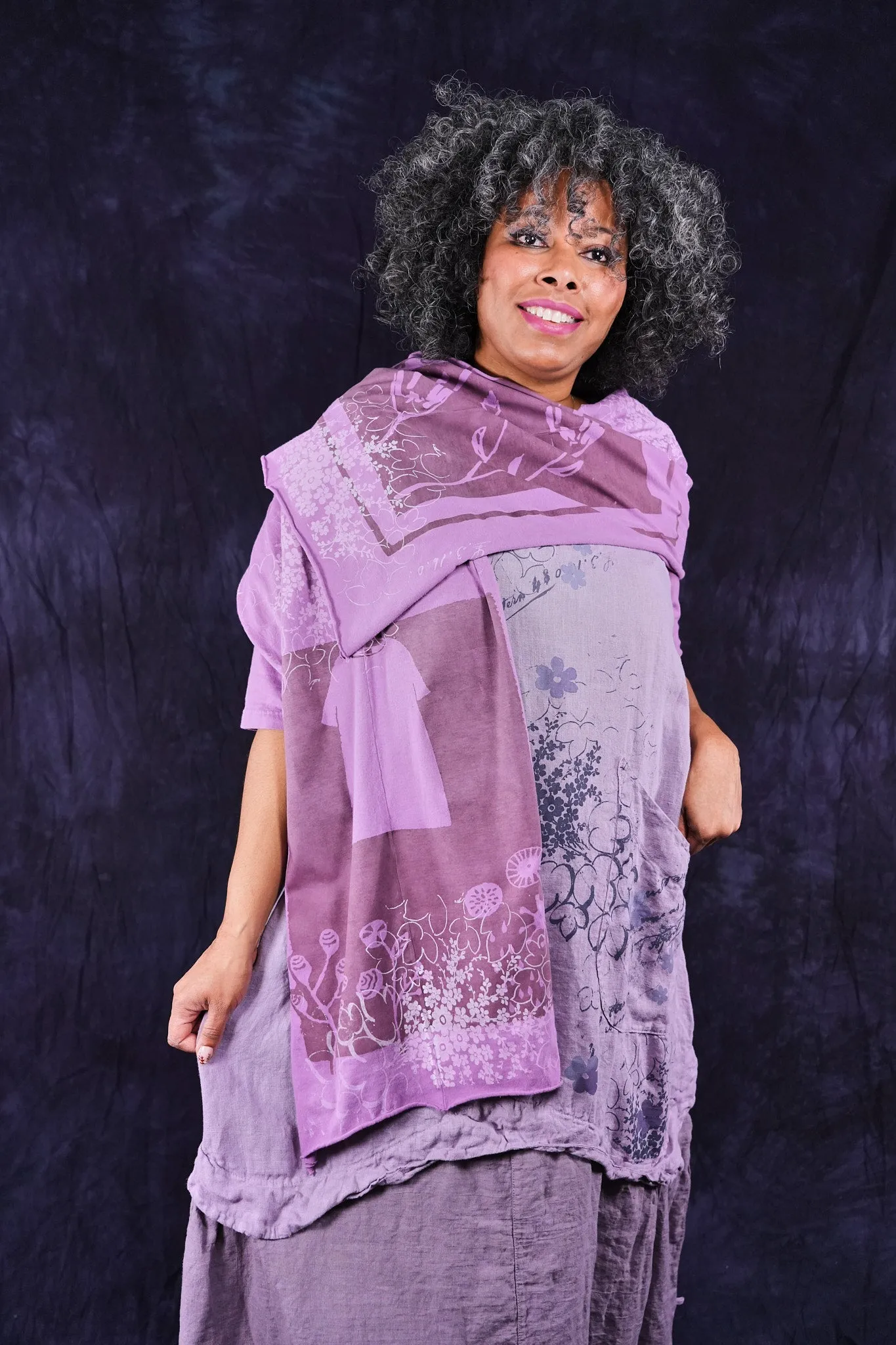8161 Hand Printed Organic Scarf Orchid-P