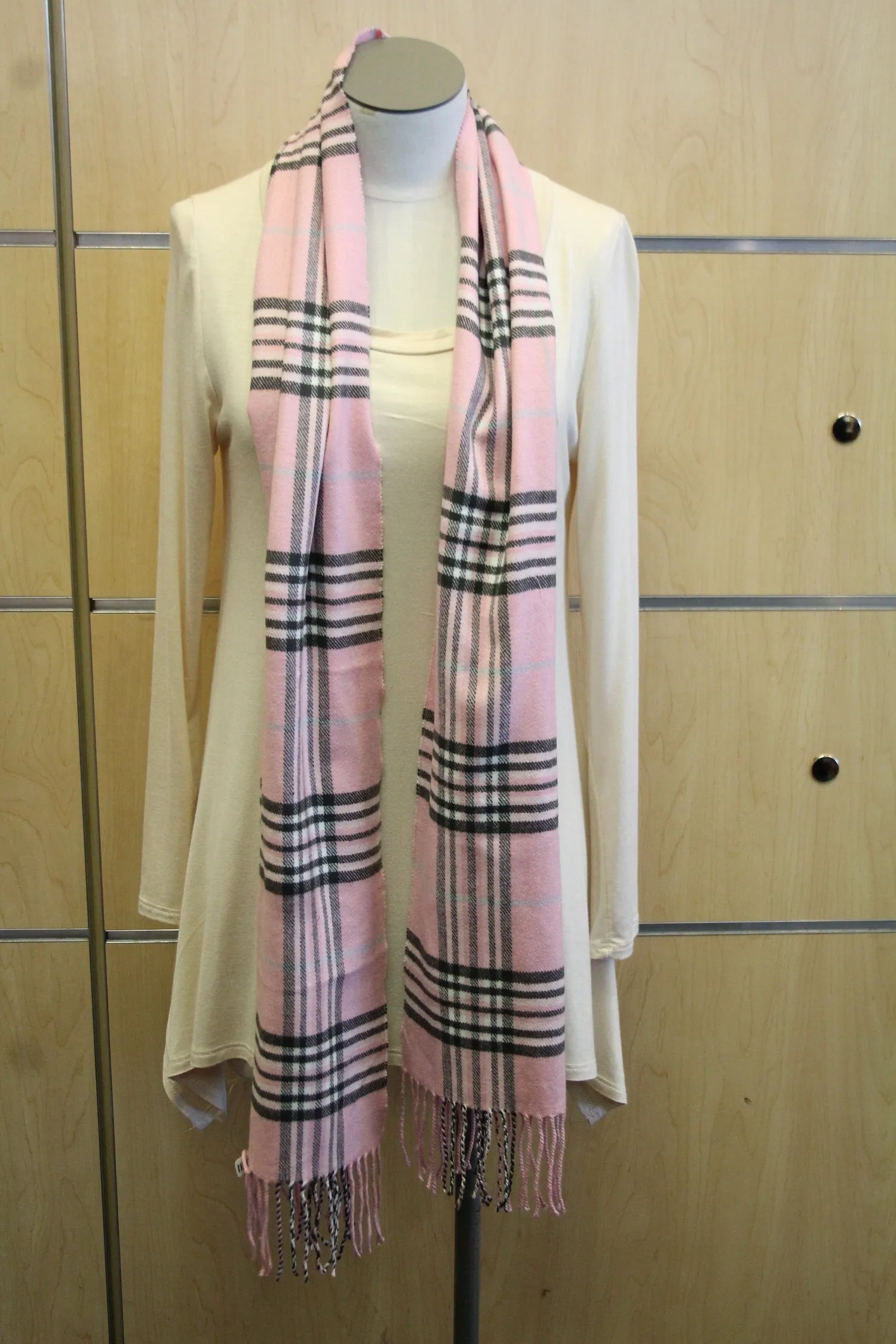 ADO | Cashmere Wrap Scarf Plaid Pink & Grey