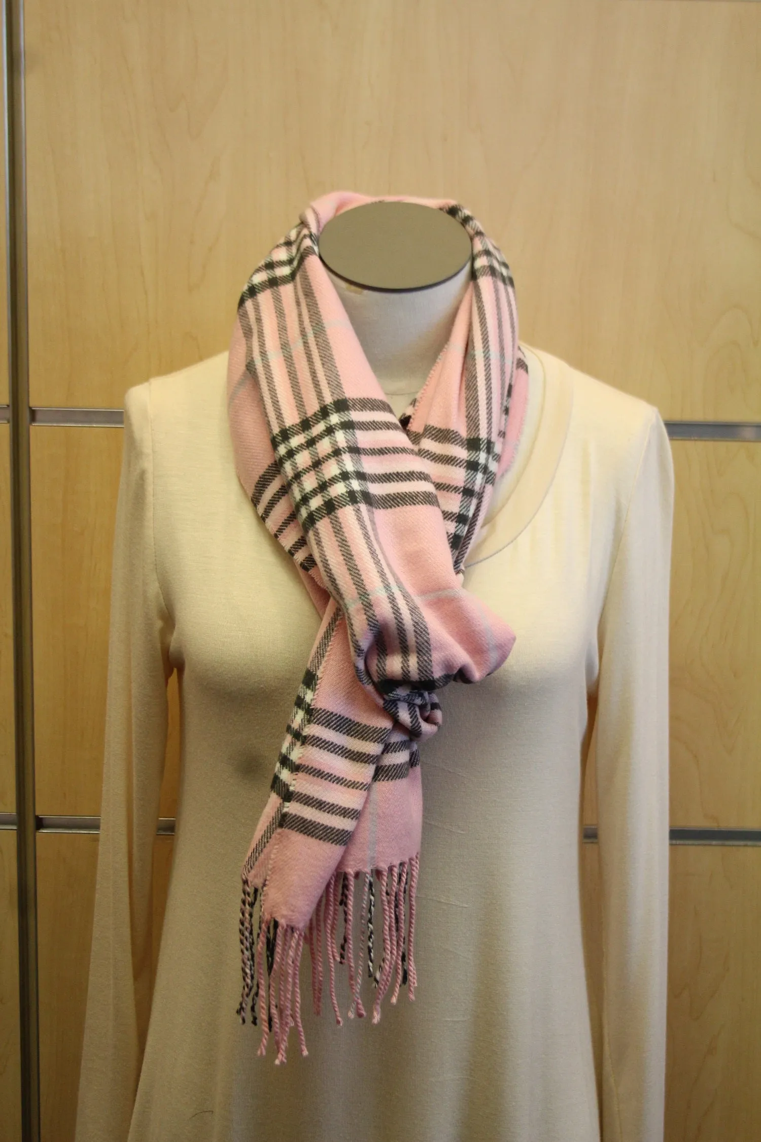 ADO | Cashmere Wrap Scarf Plaid Pink & Grey