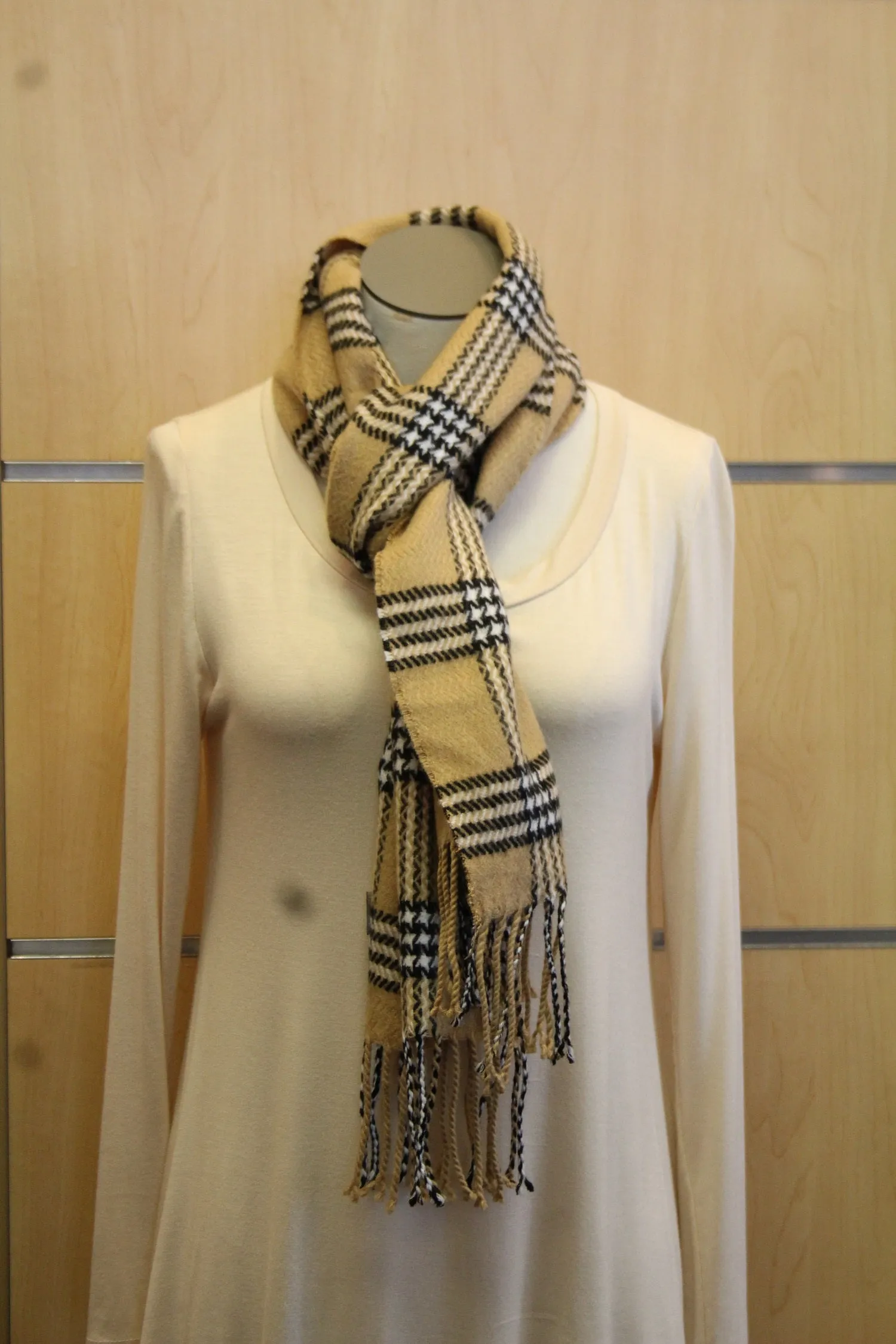 ADO | Cashmere Wrap Scarf Plaid Tan & Black