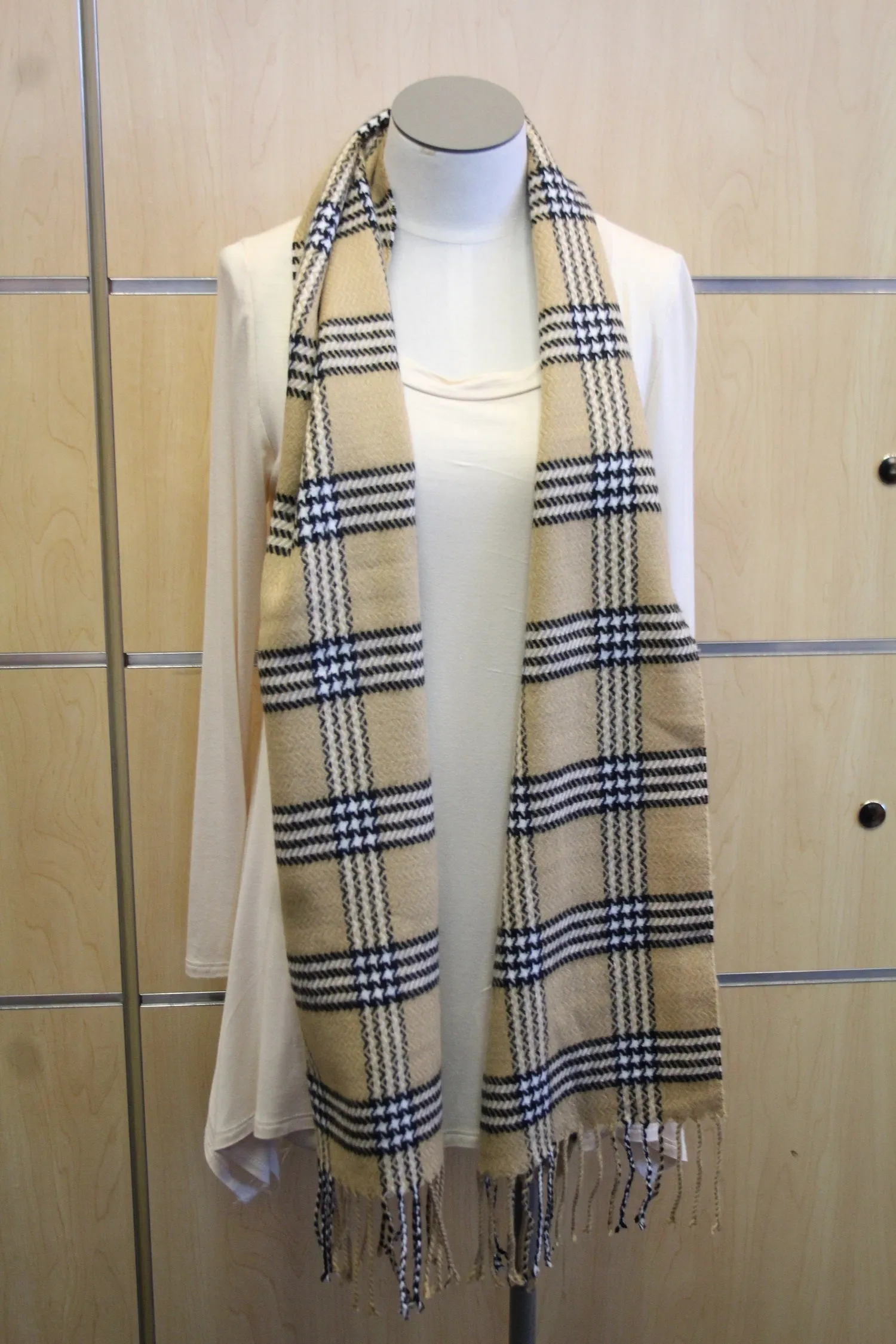 ADO | Cashmere Wrap Scarf Plaid Tan & Black