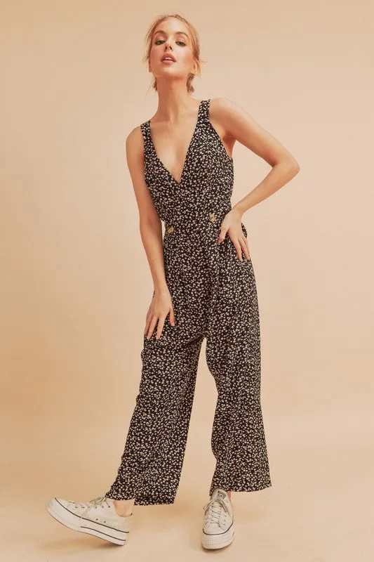 Aemi   Co Ditsy Floral Surplice Sleeveless Wide Leg Jumpsuit