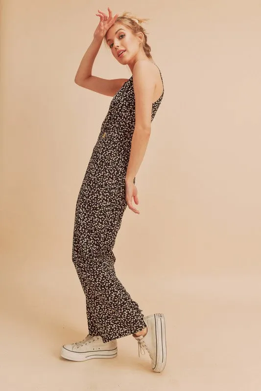 Aemi   Co Ditsy Floral Surplice Sleeveless Wide Leg Jumpsuit