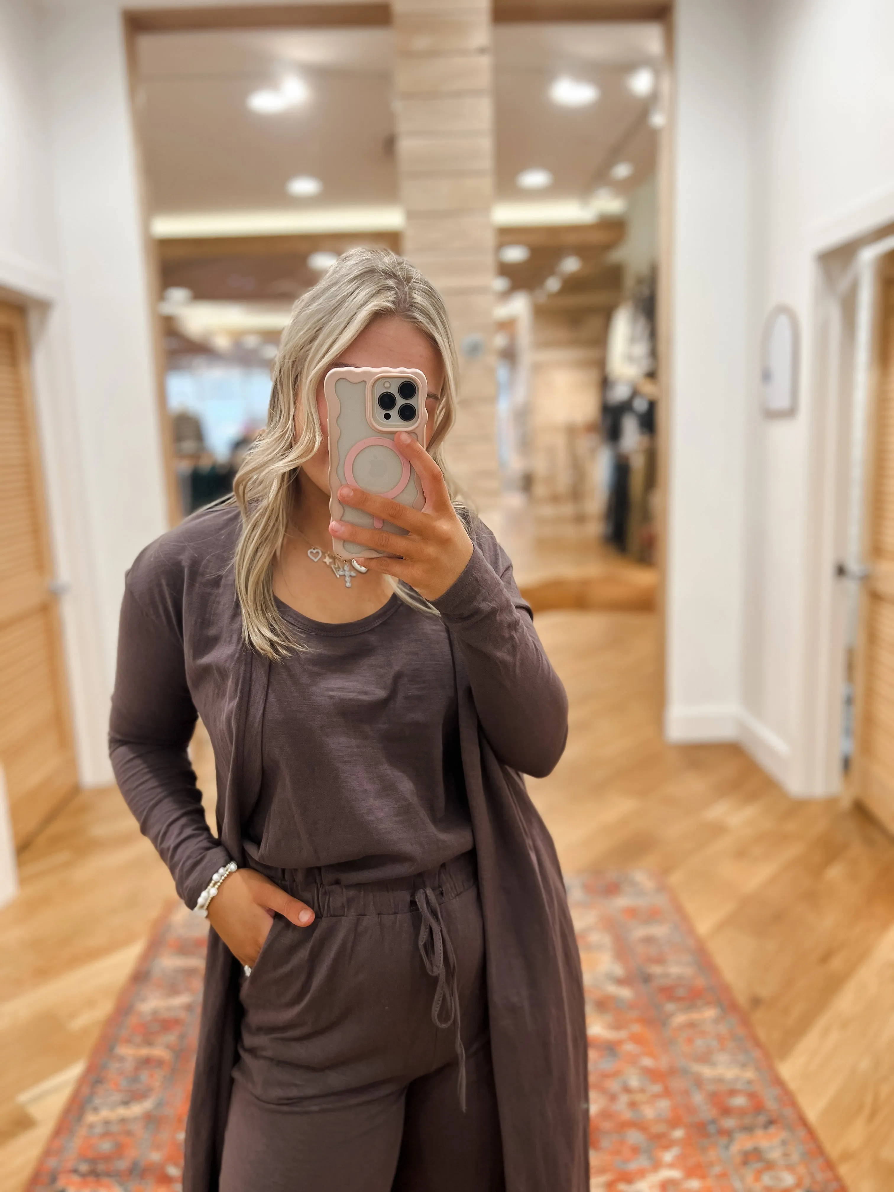 Amber Mocha Jumpsuit and Long Cardigan Knit Set