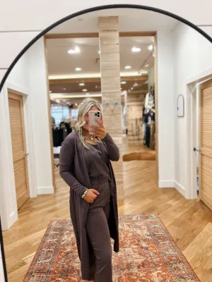 Amber Mocha Jumpsuit and Long Cardigan Knit Set
