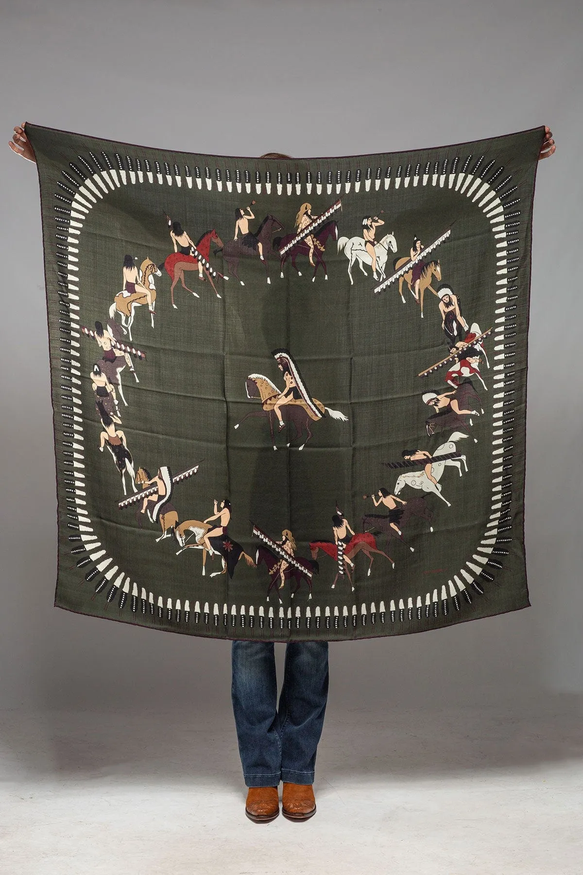 American Indian Cashmere Scarf In Moss
