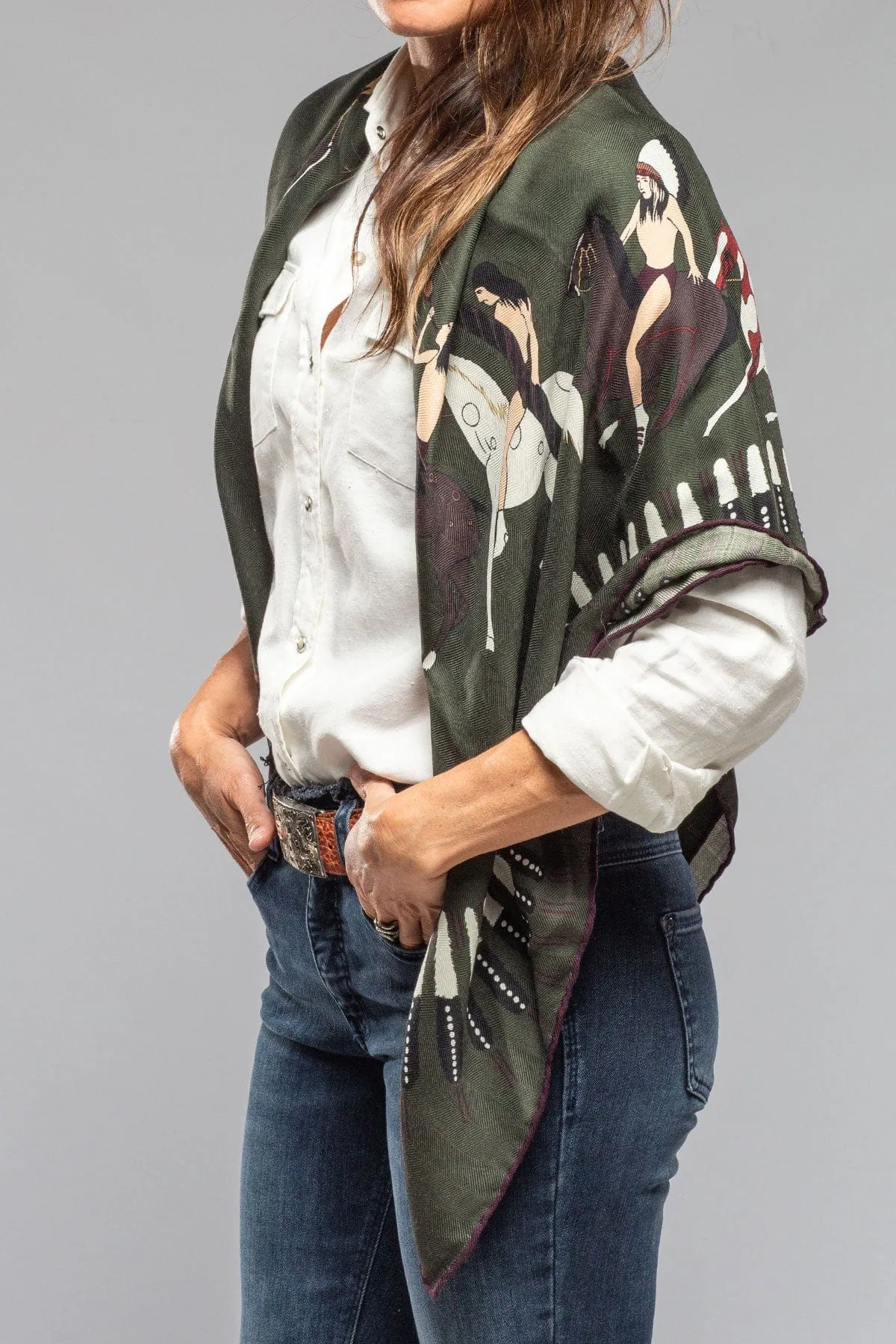 American Indian Cashmere Scarf In Moss
