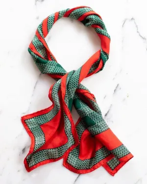 Anne Klein 100% Silk Scarf Red and Green Plaid Houndstooth
