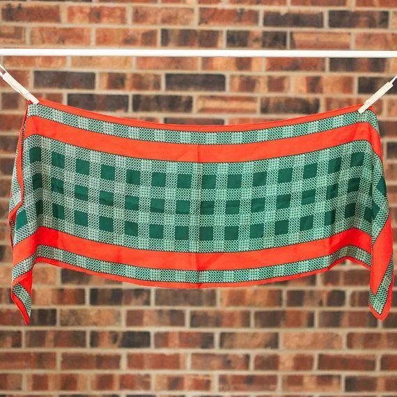 Anne Klein 100% Silk Scarf Red and Green Plaid Houndstooth