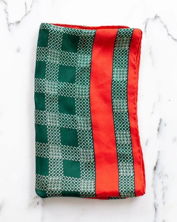 Anne Klein 100% Silk Scarf Red and Green Plaid Houndstooth