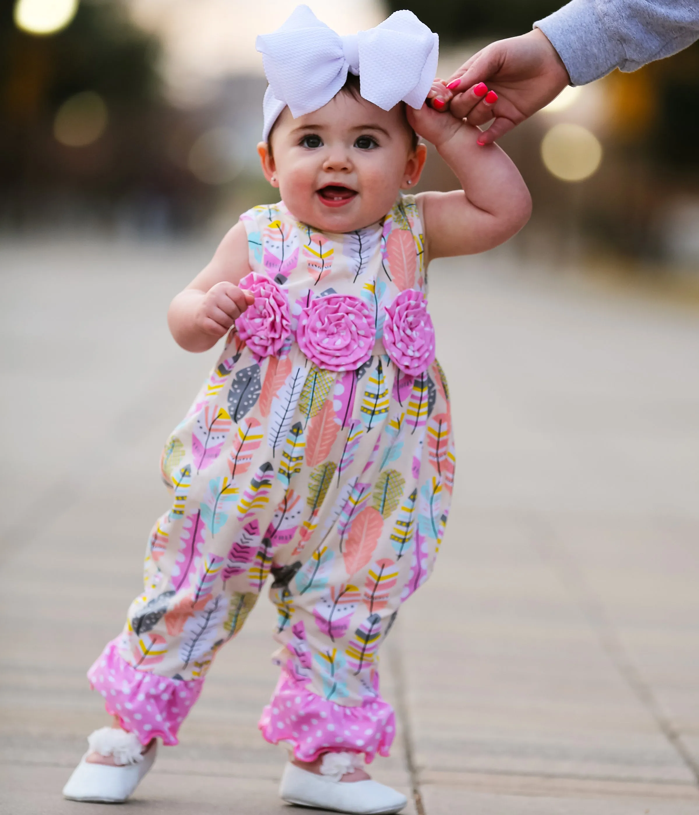 AnnLoren Girls Boutique Feather & Polka Dot Knit Cotton Romper One piece Infant Toddler