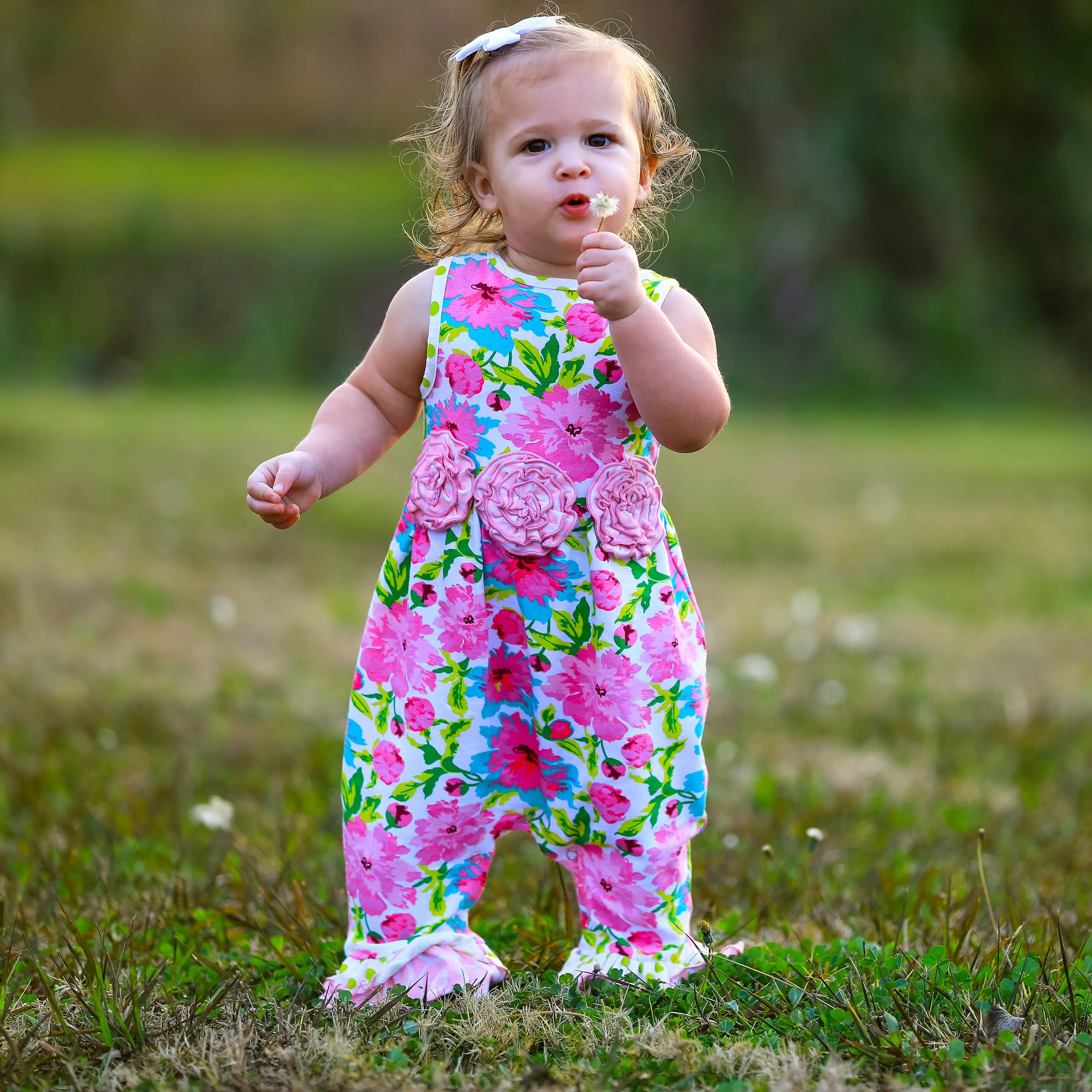 AnnLoren Springtime Easter Floral Baby/Toddler Girls Cotton Knit Romper