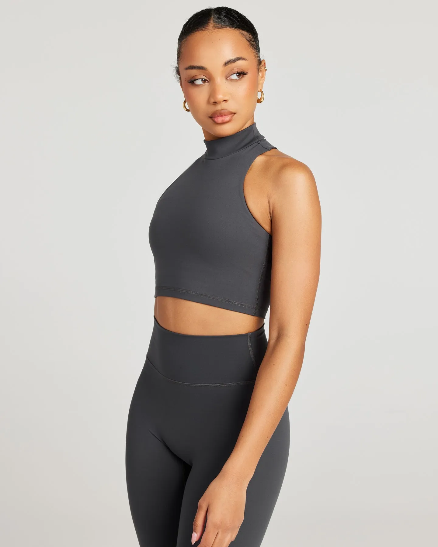 Aura Mock Neck Tank - Charcoal