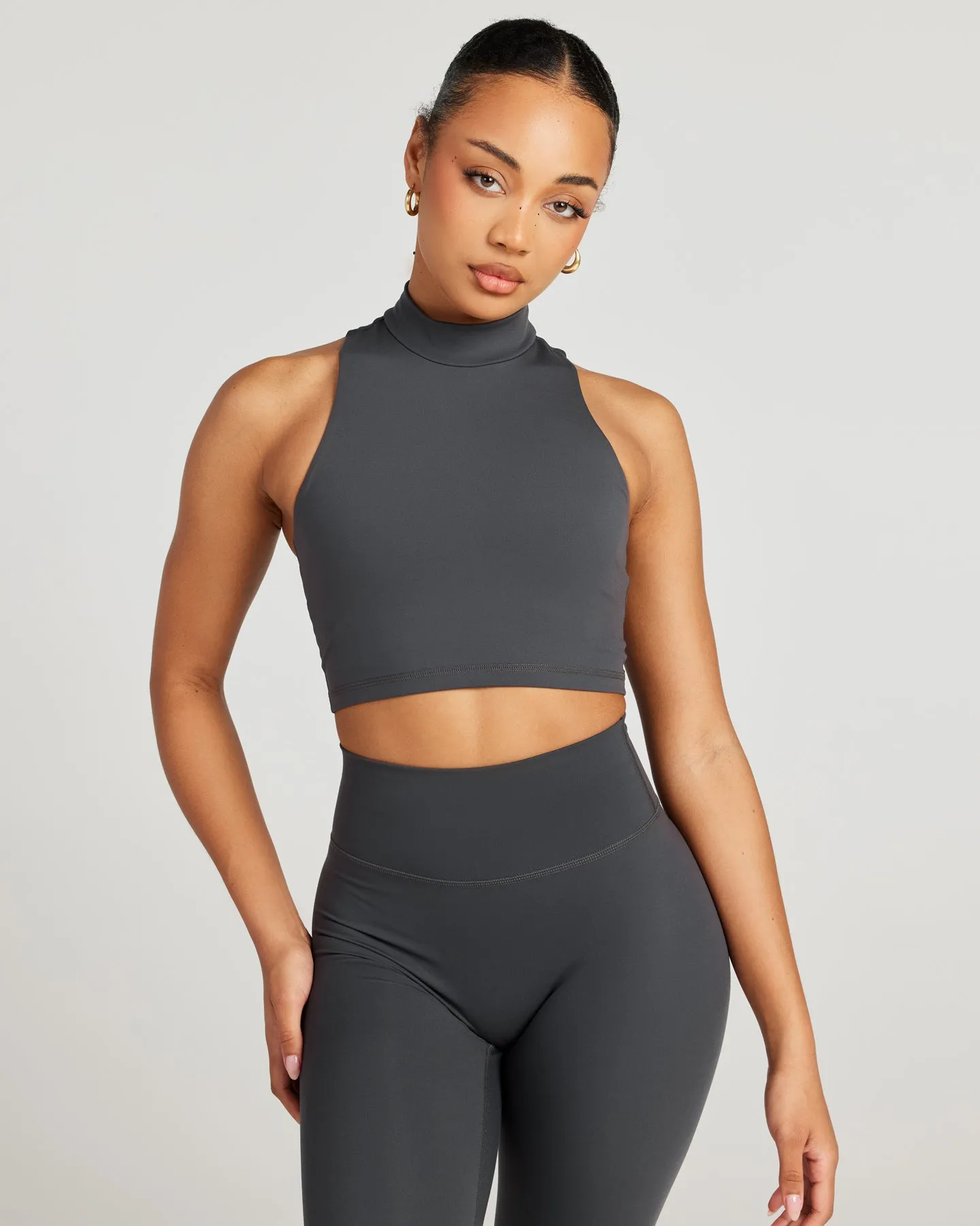Aura Mock Neck Tank - Charcoal