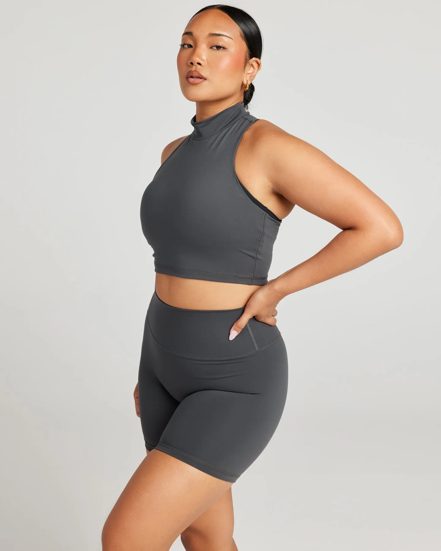 Aura Mock Neck Tank - Charcoal