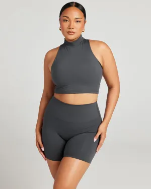Aura Mock Neck Tank - Charcoal