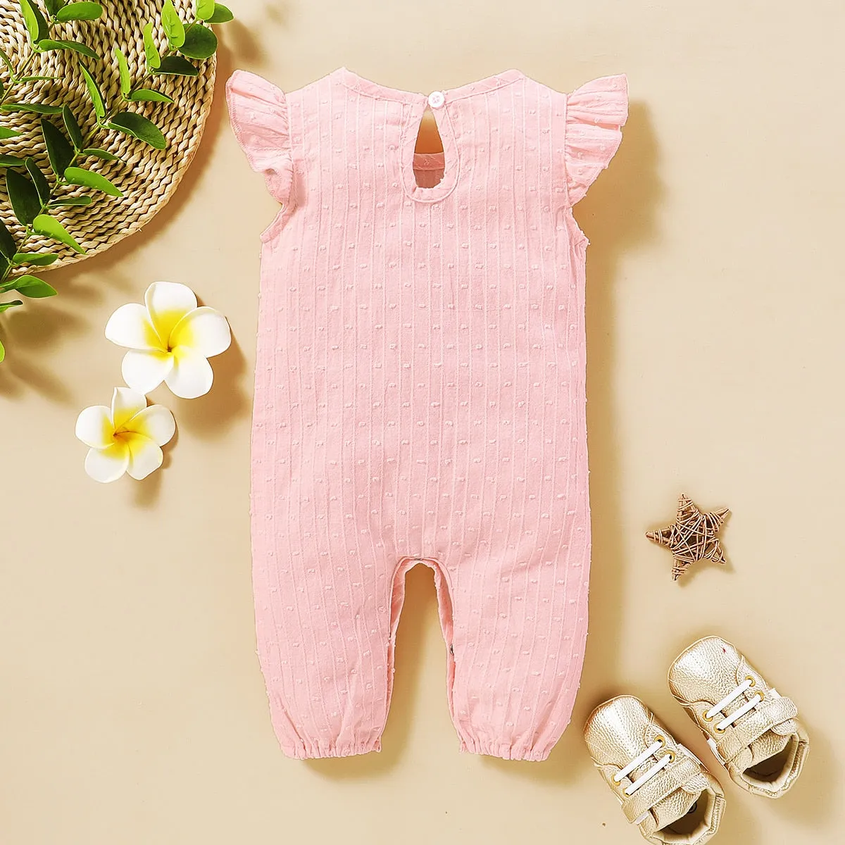 Baby Girl Ruffle Sleeve Cotton Jumpsuit - Pink, Yellow, White