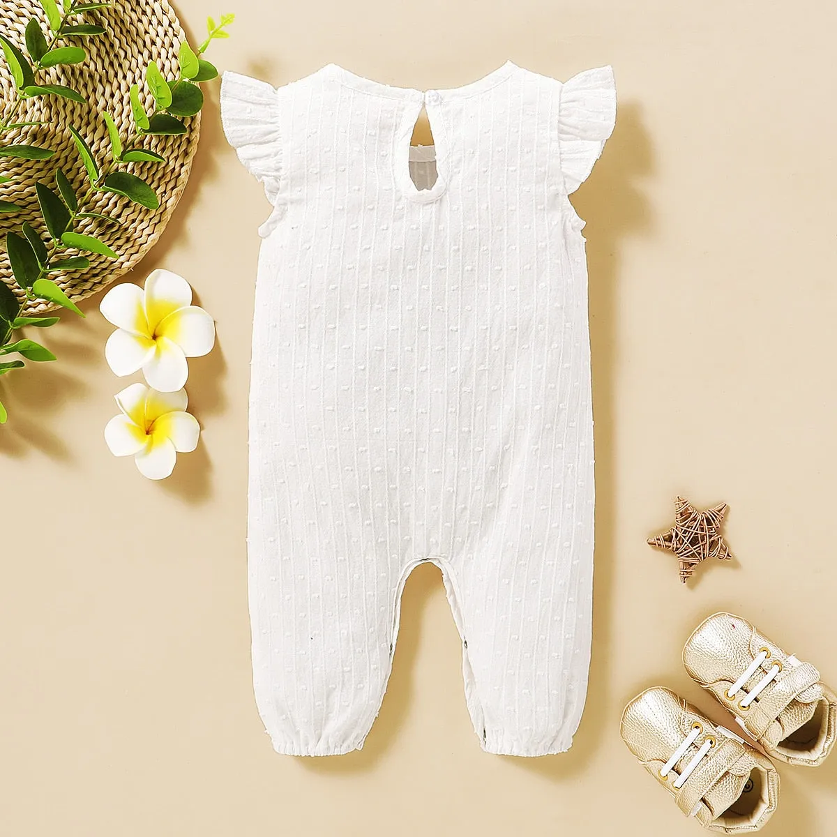 Baby Girl Ruffle Sleeve Cotton Jumpsuit - Pink, Yellow, White