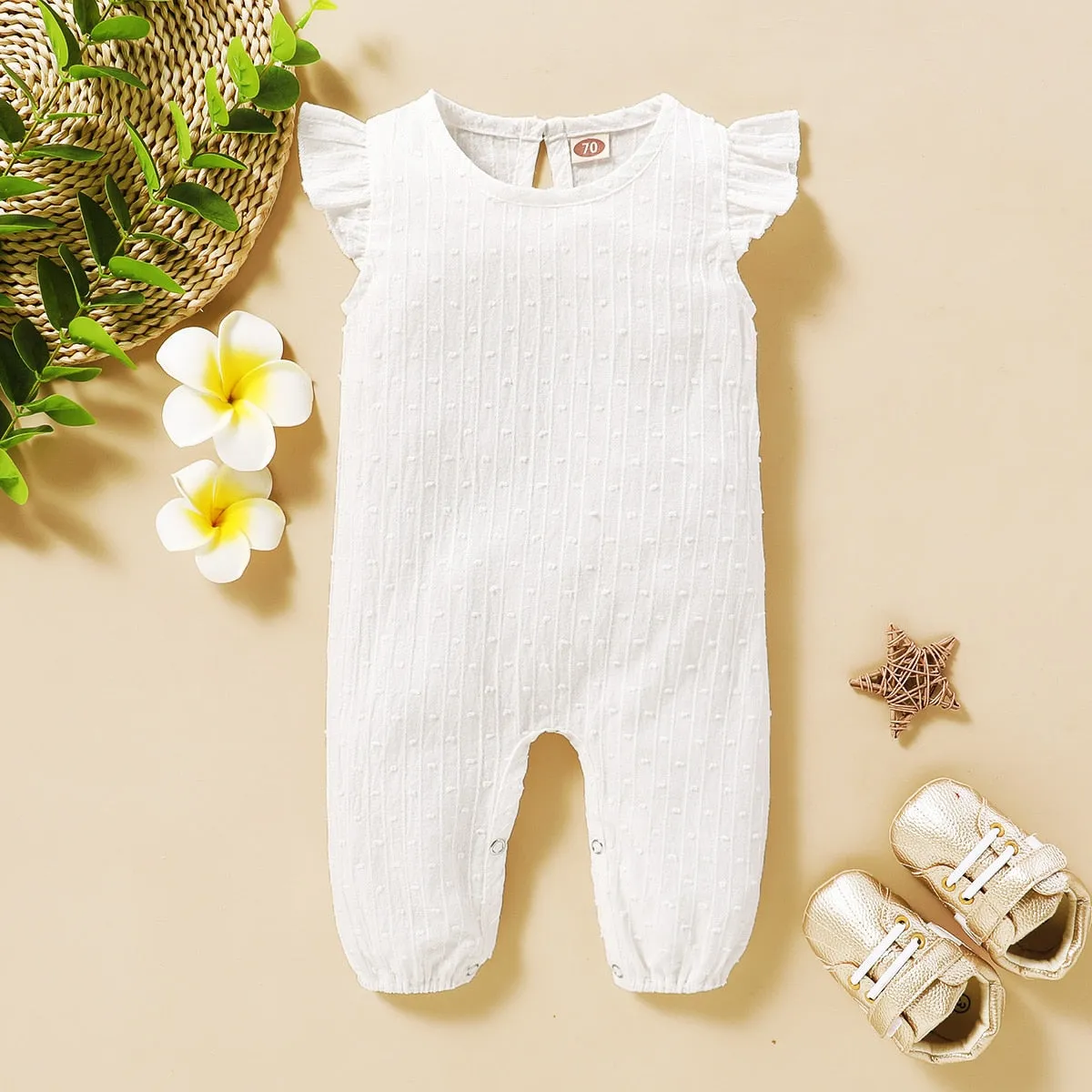 Baby Girl Ruffle Sleeve Cotton Jumpsuit - Pink, Yellow, White