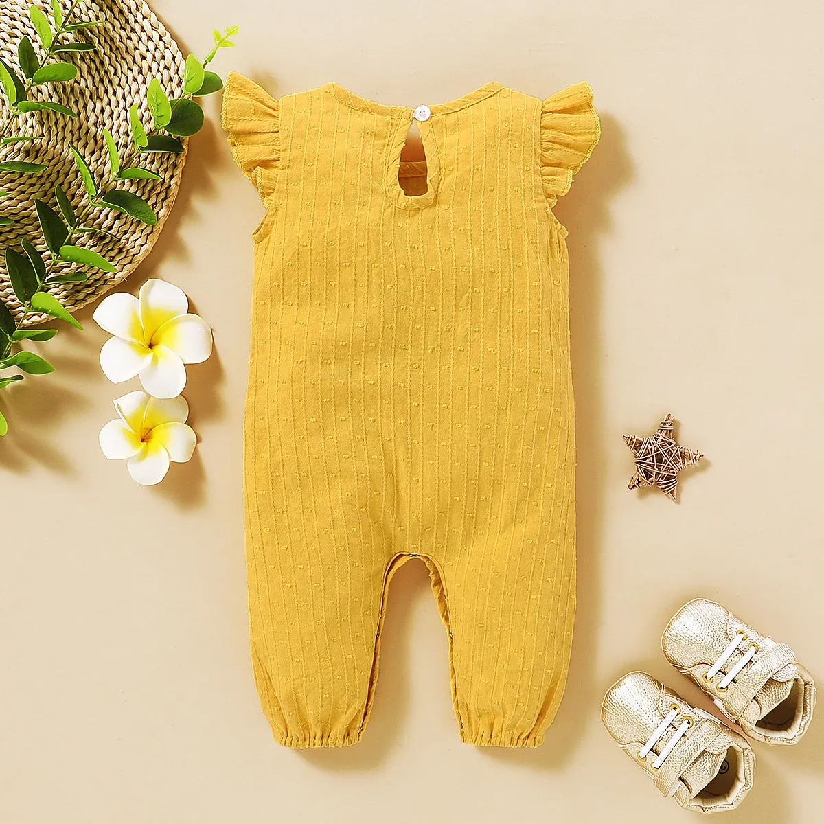 Baby Girl Ruffle Sleeve Cotton Jumpsuit - Pink, Yellow, White