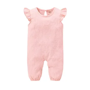 Baby Girl Ruffle Sleeve Cotton Jumpsuit - Pink, Yellow, White