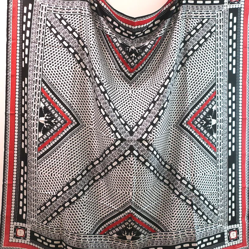 Baccarat Stole Louxor Red/Black Printed Silk Twill Shawl Scarf