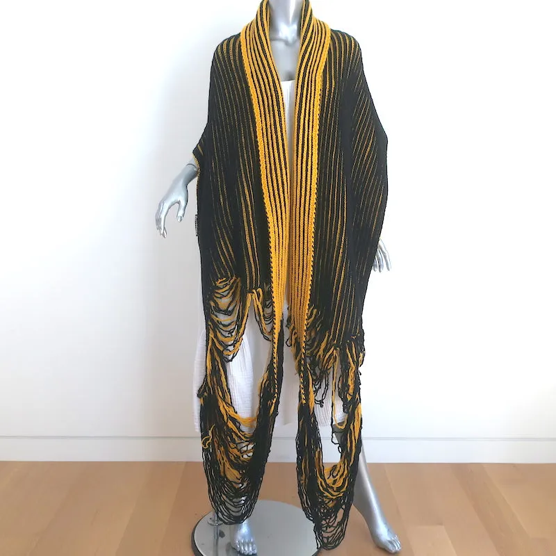 Balenciaga Oversized Shredded Knit Scarf Yellow/Black Ribbed Wool