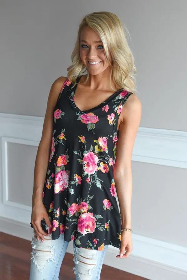 Black Floral Tank Top