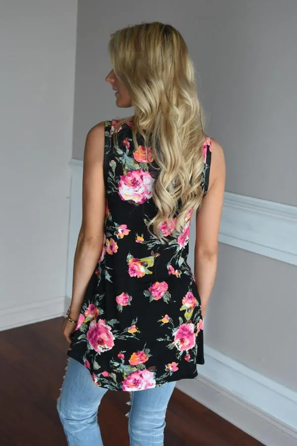 Black Floral Tank Top