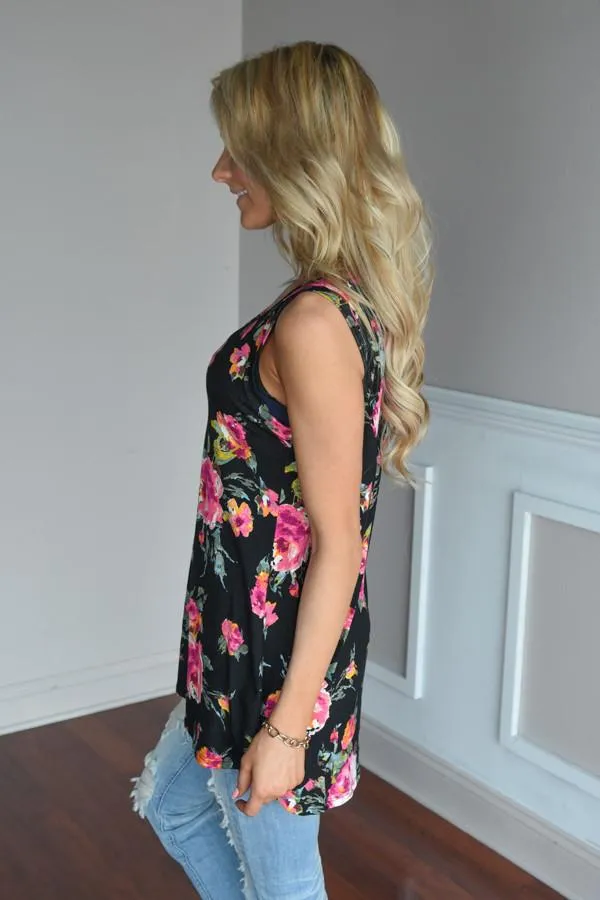 Black Floral Tank Top