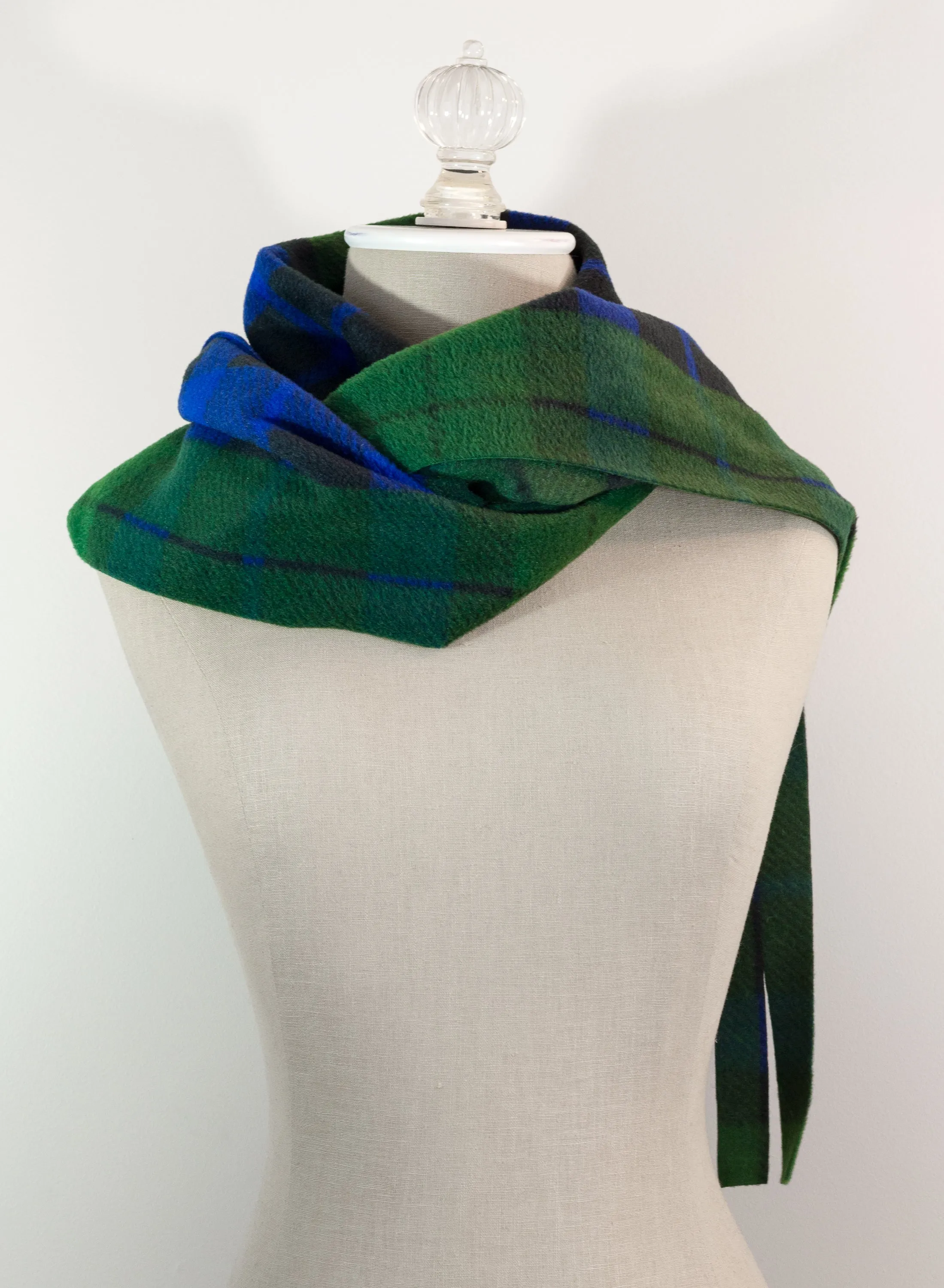 Black Watch Tartan Plaid Polar Fleece Scarf 10in x 72in Blue and Green Plaid Handmade in Maine