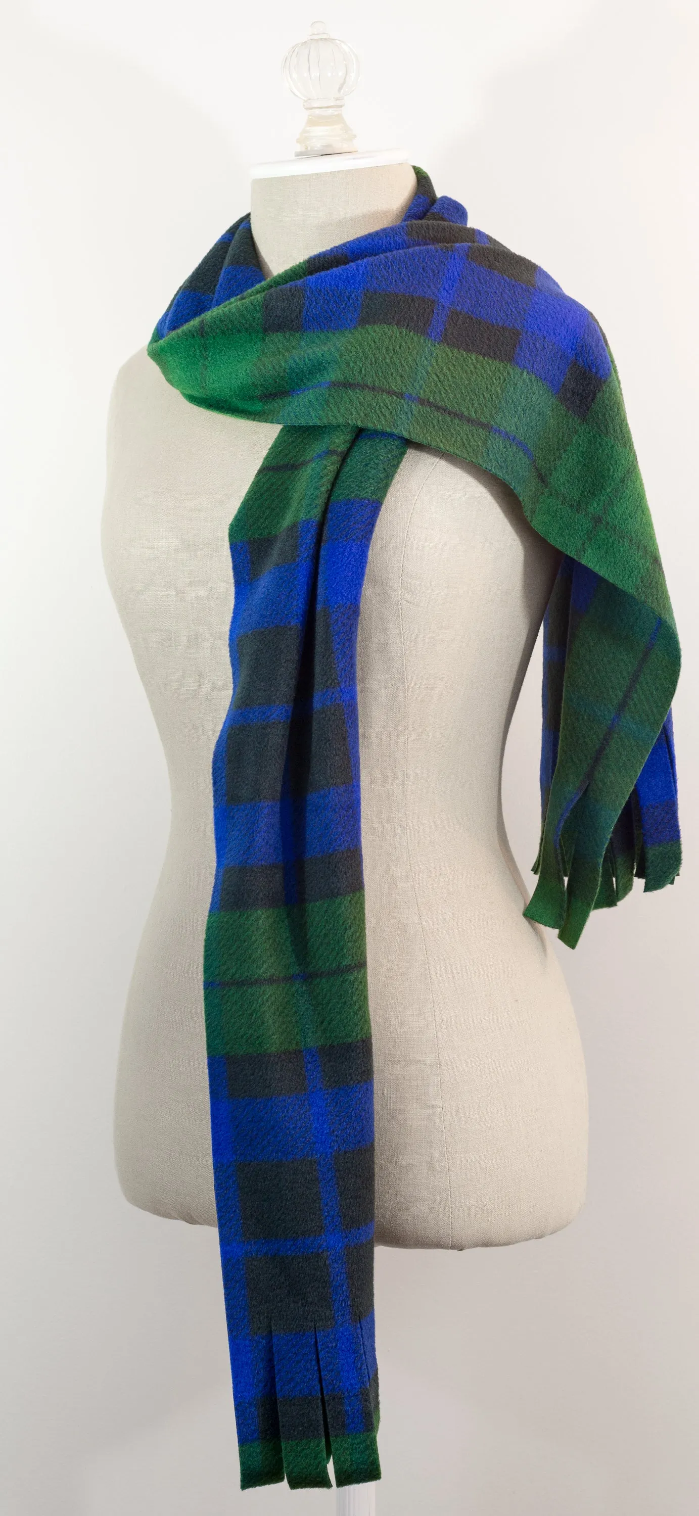 Black Watch Tartan Plaid Polar Fleece Scarf 10in x 72in Blue and Green Plaid Handmade in Maine