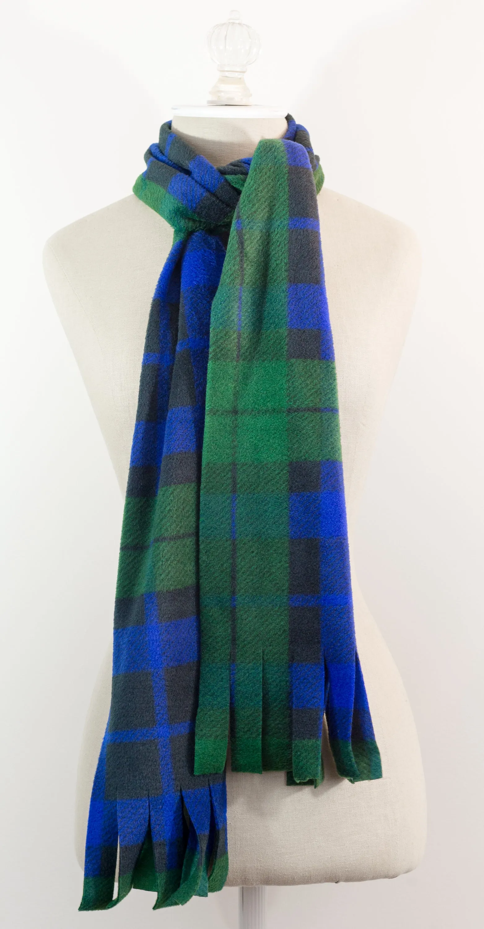 Black Watch Tartan Plaid Polar Fleece Scarf 10in x 72in Blue and Green Plaid Handmade in Maine