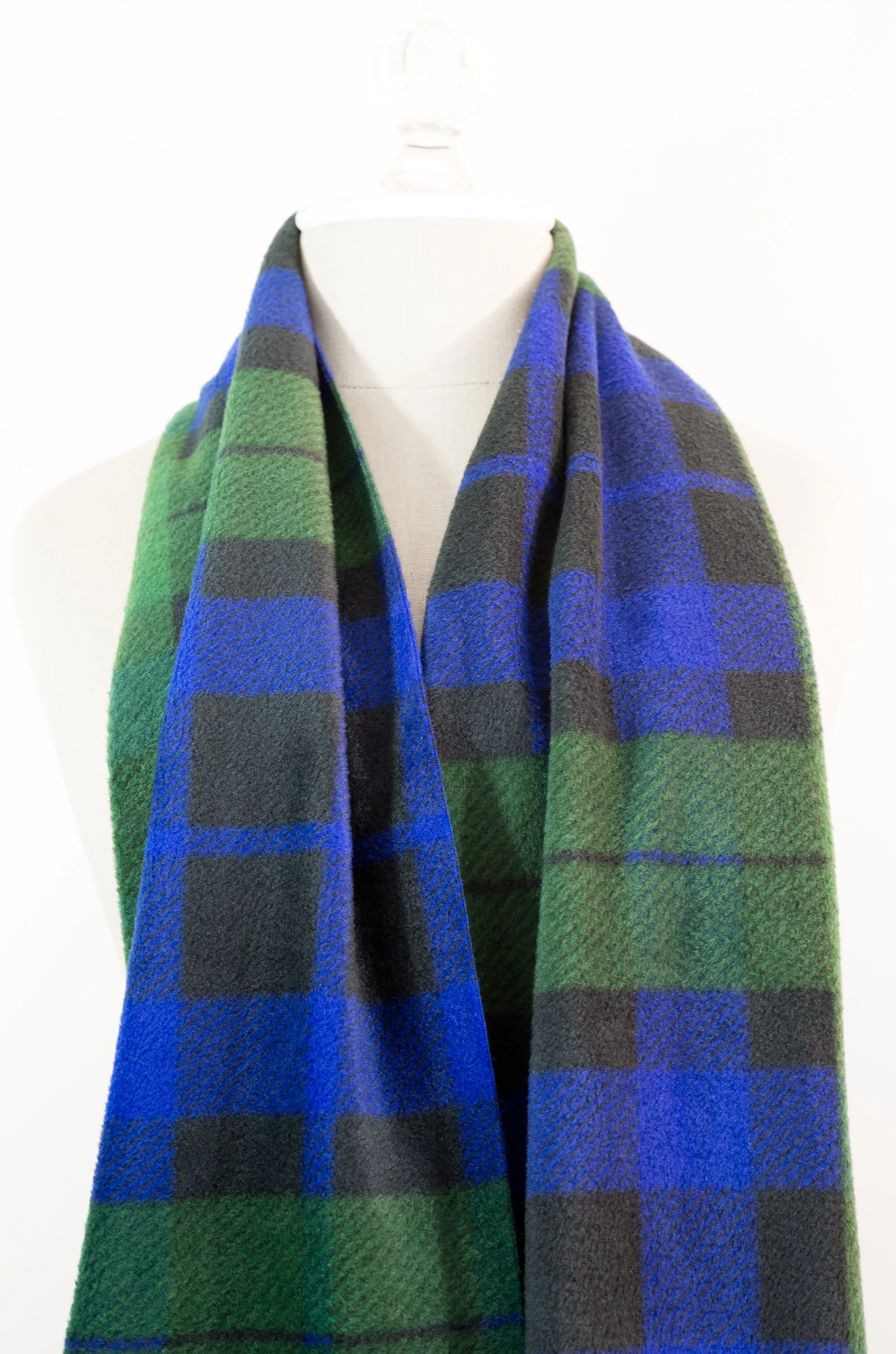 Black Watch Tartan Plaid Polar Fleece Scarf 10in x 72in Blue and Green Plaid Handmade in Maine