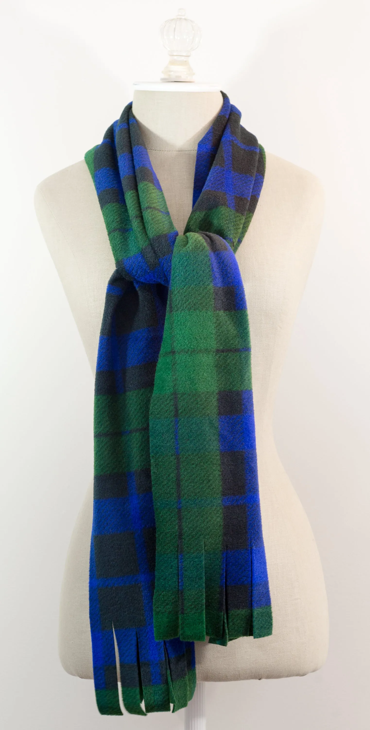 Black Watch Tartan Plaid Polar Fleece Scarf 10in x 72in Blue and Green Plaid Handmade in Maine