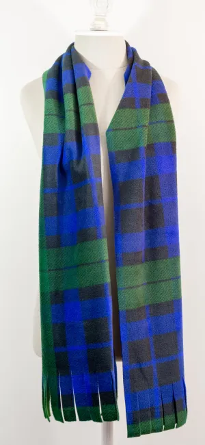 Black Watch Tartan Plaid Polar Fleece Scarf 10in x 72in Blue and Green Plaid Handmade in Maine