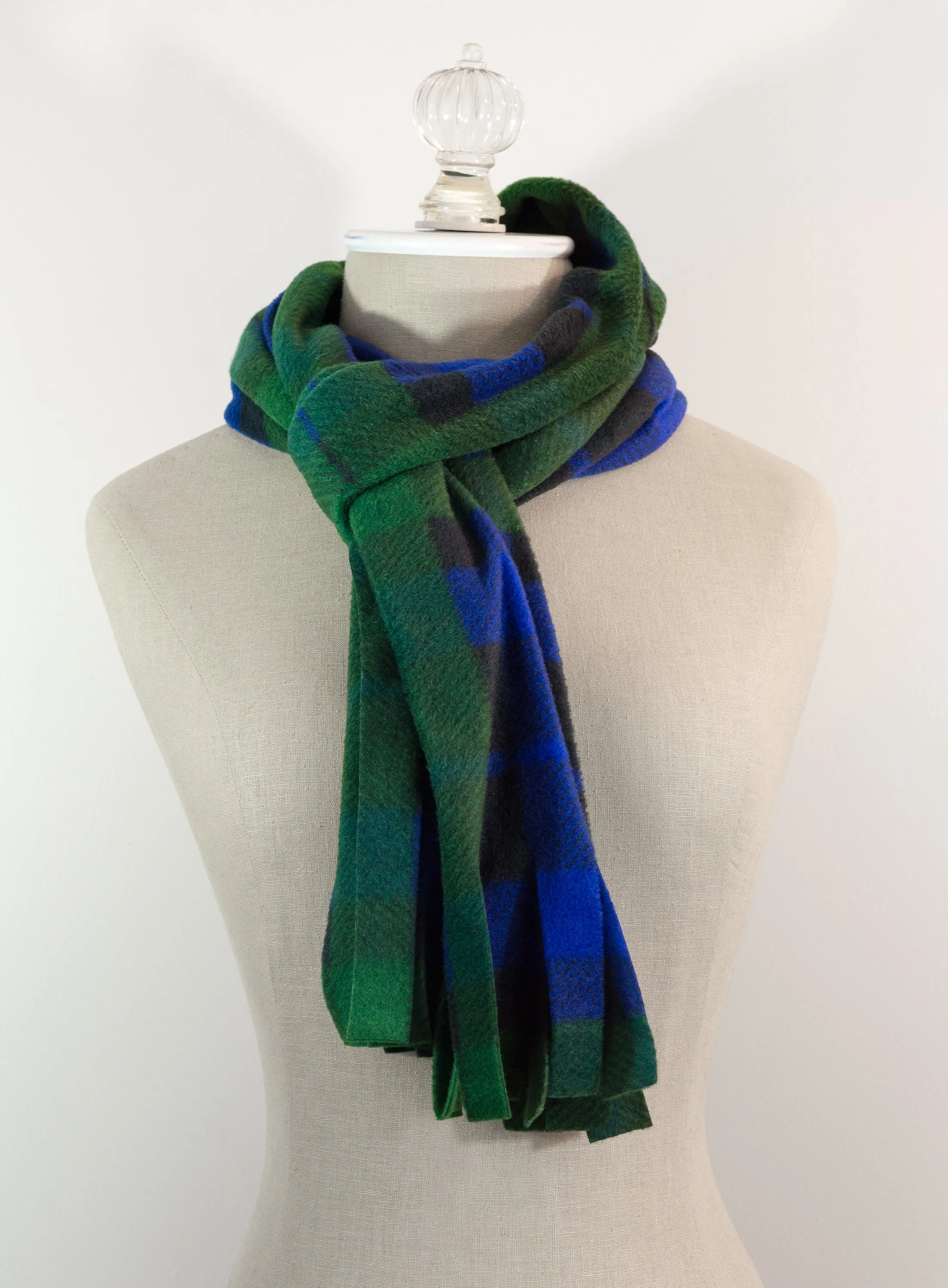 Black Watch Tartan Plaid Polar Fleece Scarf 10in x 72in Blue and Green Plaid Handmade in Maine
