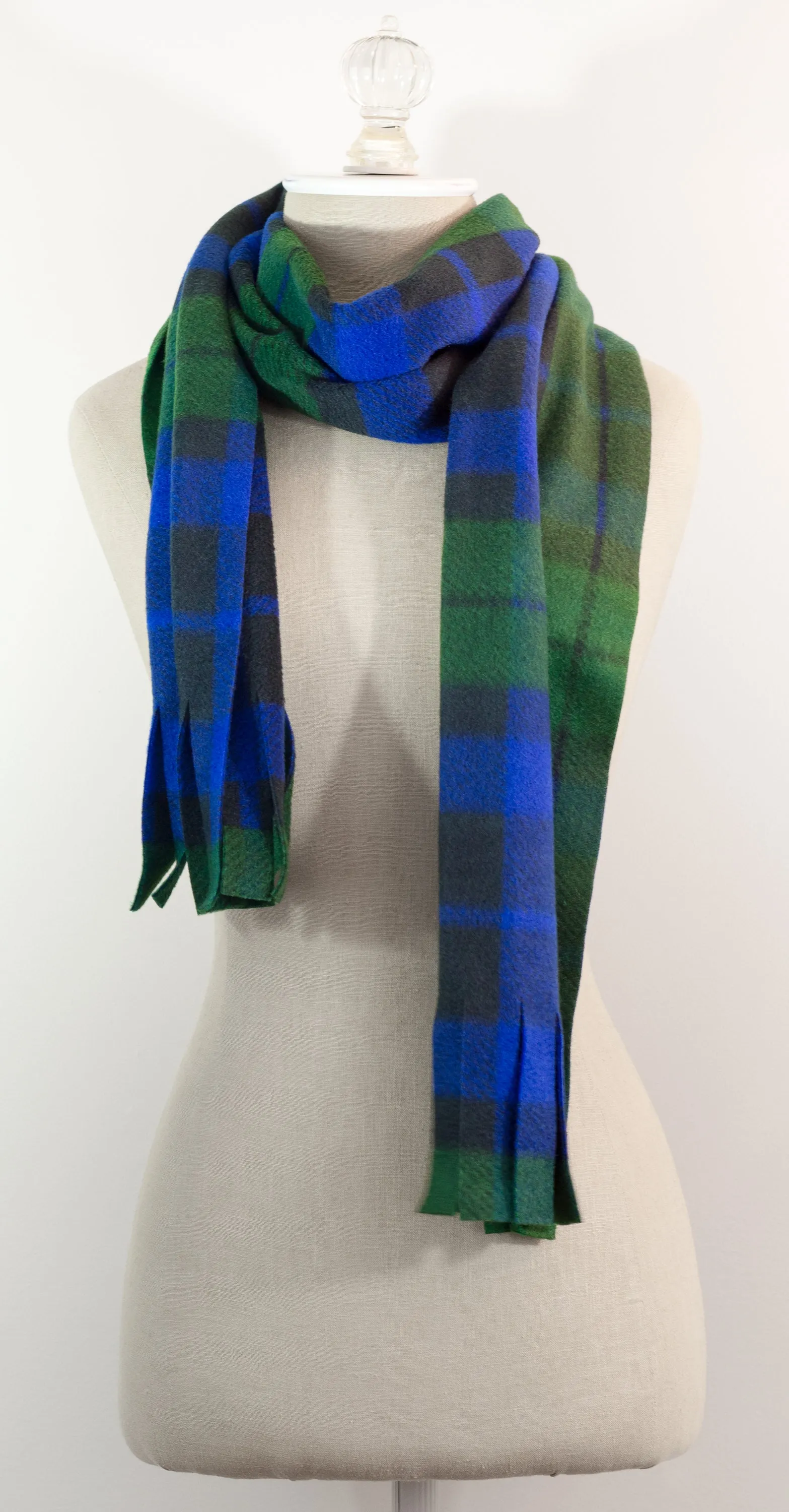 Black Watch Tartan Plaid Polar Fleece Scarf 10in x 72in Blue and Green Plaid Handmade in Maine