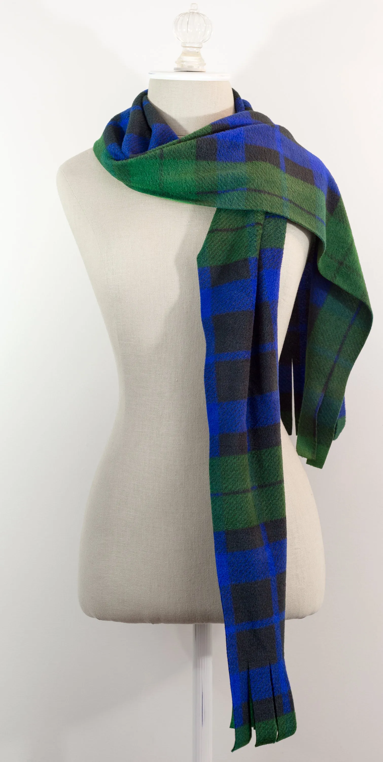 Black Watch Tartan Plaid Polar Fleece Scarf 10in x 72in Blue and Green Plaid Handmade in Maine