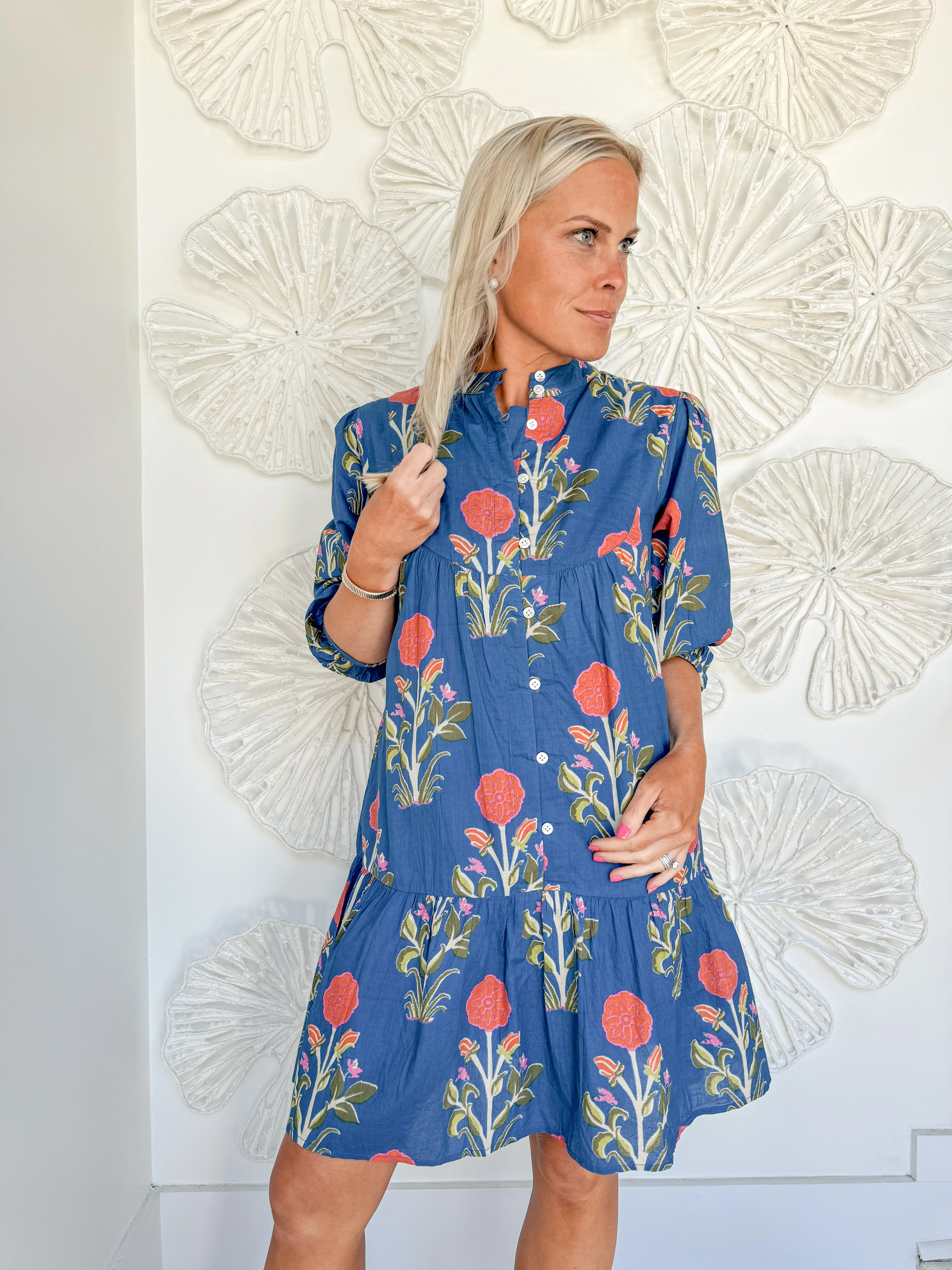 Blue Floral Printed Babydoll Mini