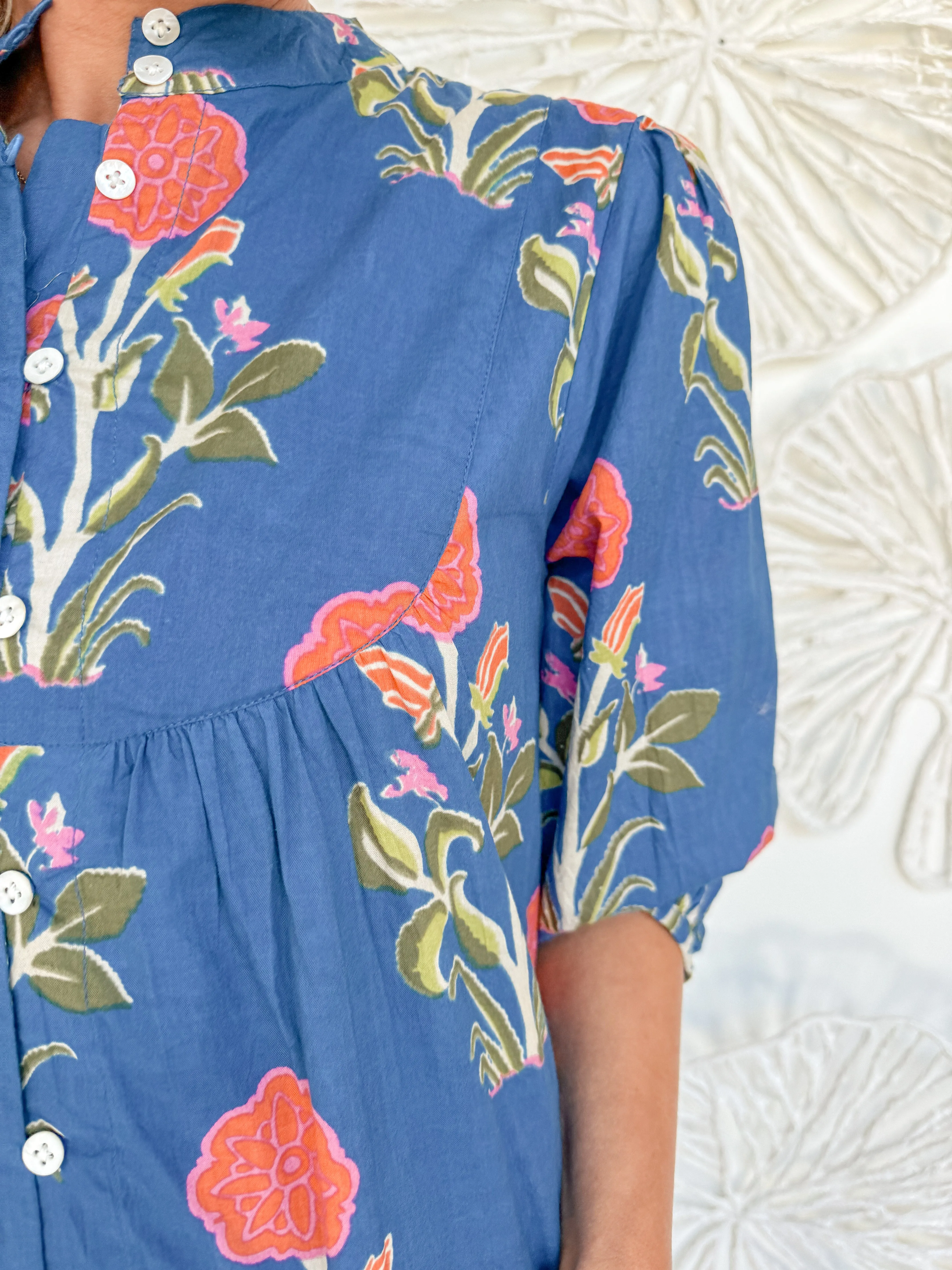 Blue Floral Printed Babydoll Mini